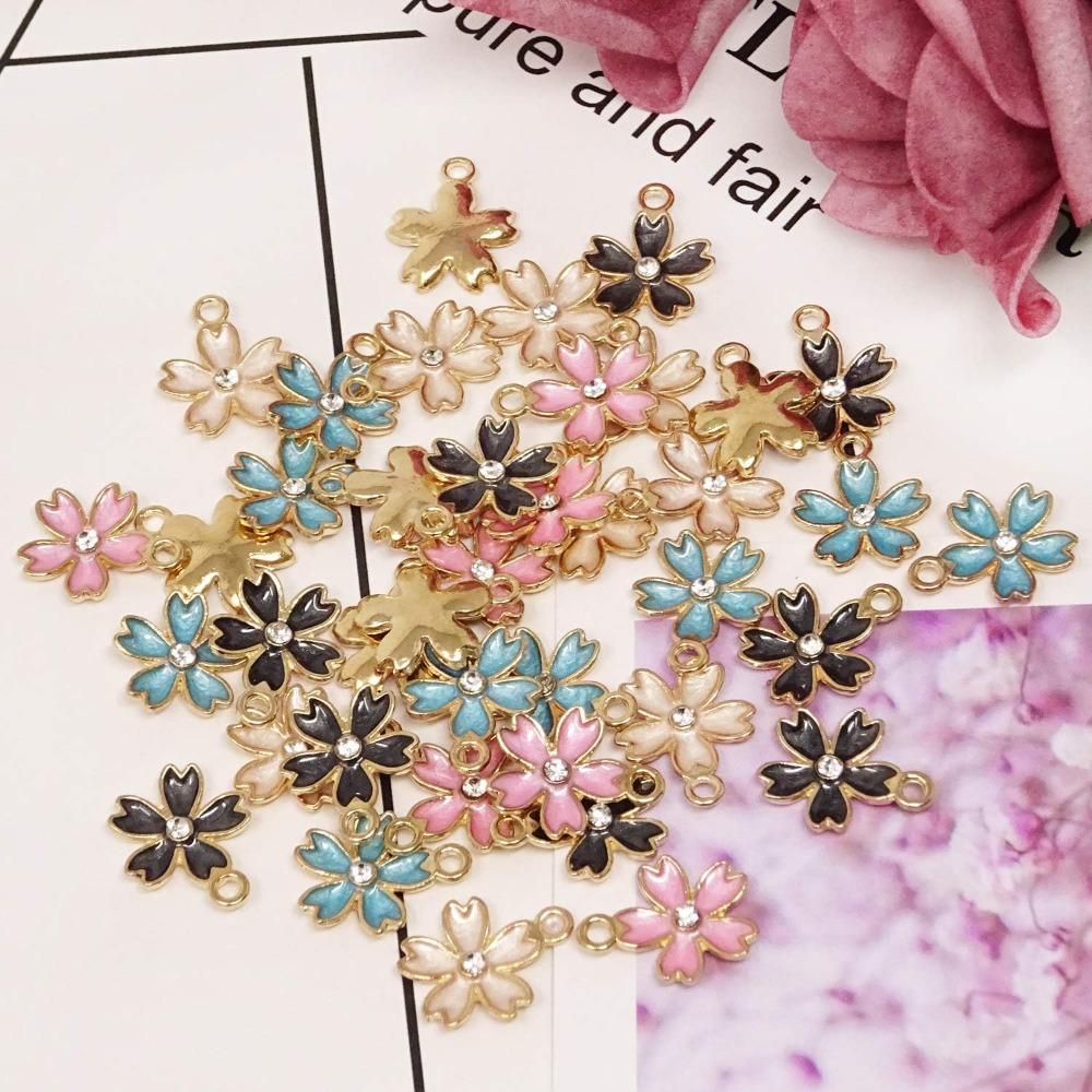10/20/30pcs enamel alloy cherry blossom pendant earrings bracelets necklaces jewelry making and DIY crafts