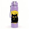 1PC Black Cat Holding Umbrella Print 750ml Color Plastic Sports Water Bottle Leakproof Flip Straw Lid Suitable for Sports Office Home Use