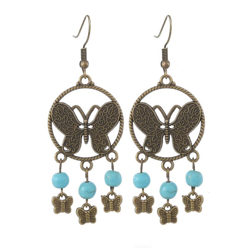 Retro butterfly fringed earrings niche design exotic long temperament high-end earrings women