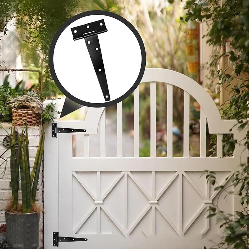 T Shaped Hinge Heavy Duty Black Iron For Wood Gate Outdoor Hardware Screws Included for Sheds Barns