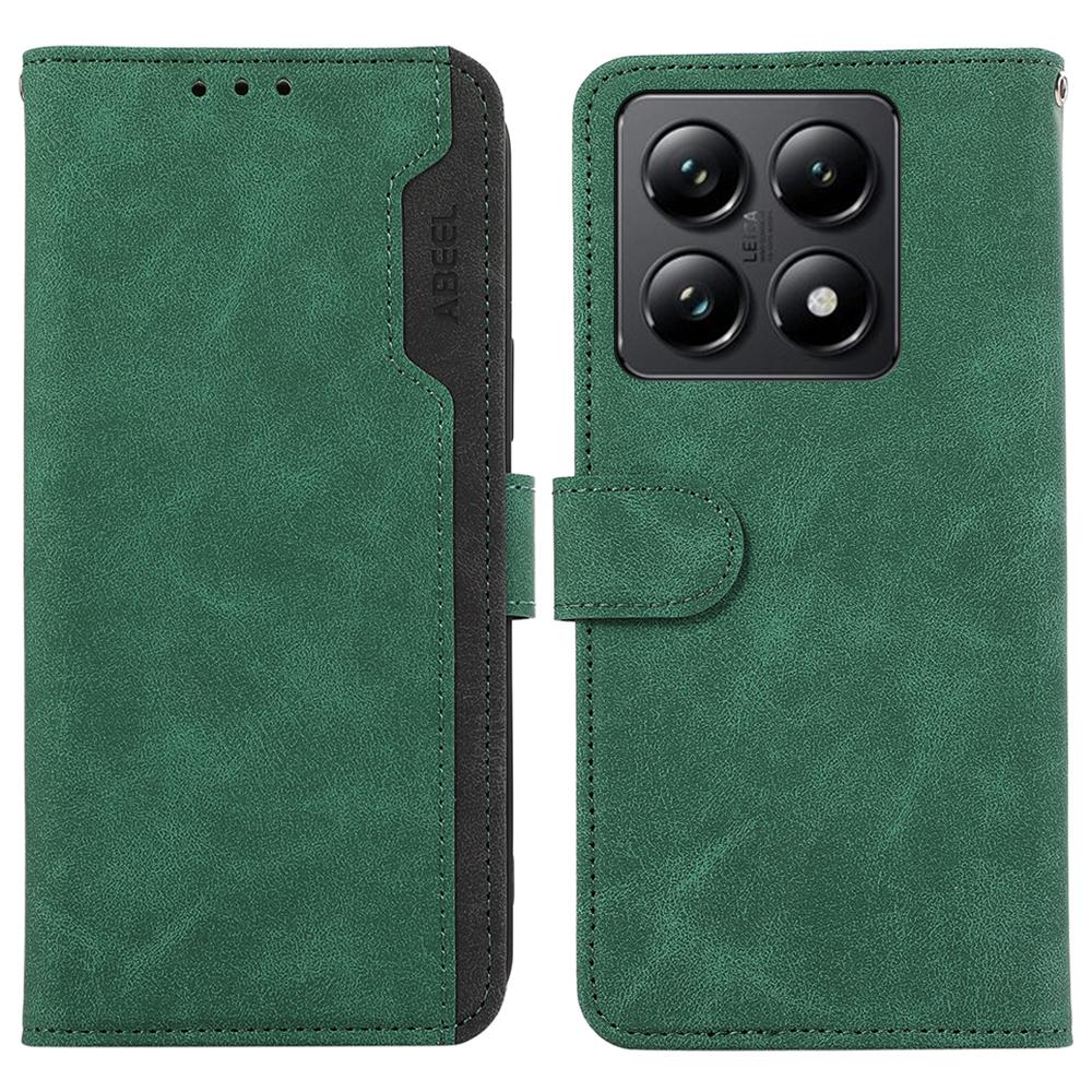 

ABEEL For Xiaomi 14T Pro Case Color Splicing Leather Flip Phone Cover RFID Blocking Green