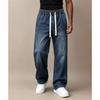 Herren Jeans mit geradem Bein, elastischem Bund mit Kordelzug, lockerer Passform und Used-Look