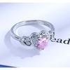 Heart Shaped Pink Zircon Crystal Micro Pave Ring Silver White Gold Plated Jewelry for Women