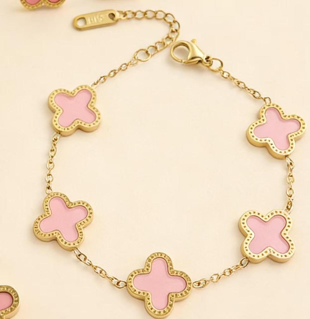 Zestaw biżuterii ze stali tytanowej w kształcie czterolistnej koniczyny z masą perłową: Naszyjnik, Bransoletka i Kolczyki - Damska Moda Prosty Luksusowy Design.