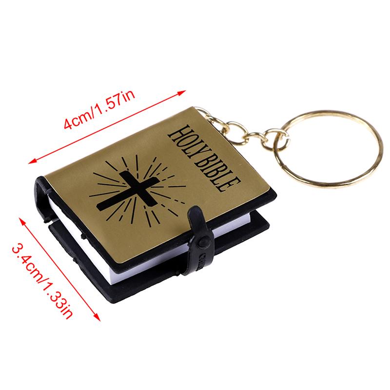 Mini English Holy Bible Keychain Religious Christian Jesus Cross Key Ring