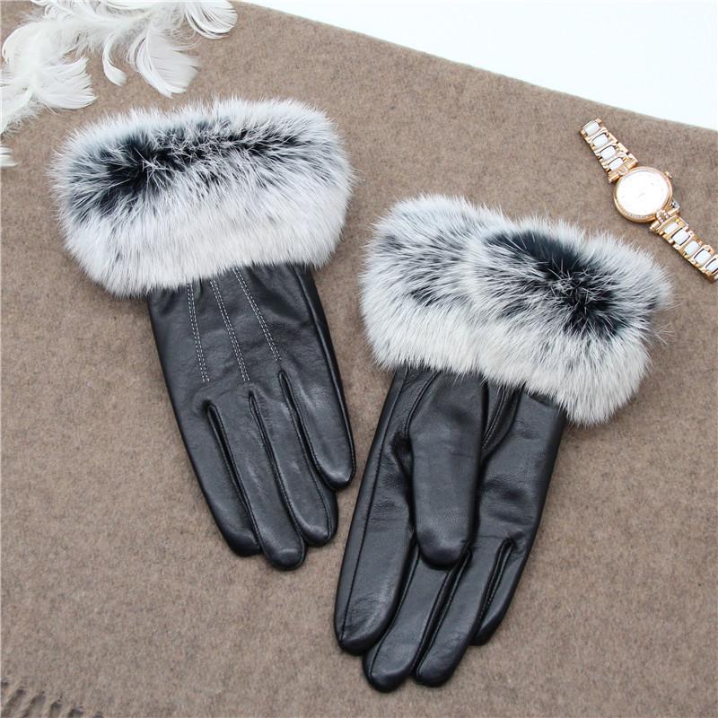 Women s Winter Velvet-Lined Lambskin Gloves - Korean Style, Windproof, Cute Rabbit Fur, Touchscreen Compatible. M