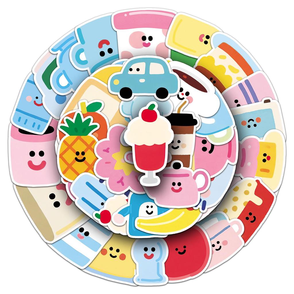 50 Dopamine Simple Cartoon Doodle Stickers - Cute Childlike DIY for Storage Box & Phone Case
