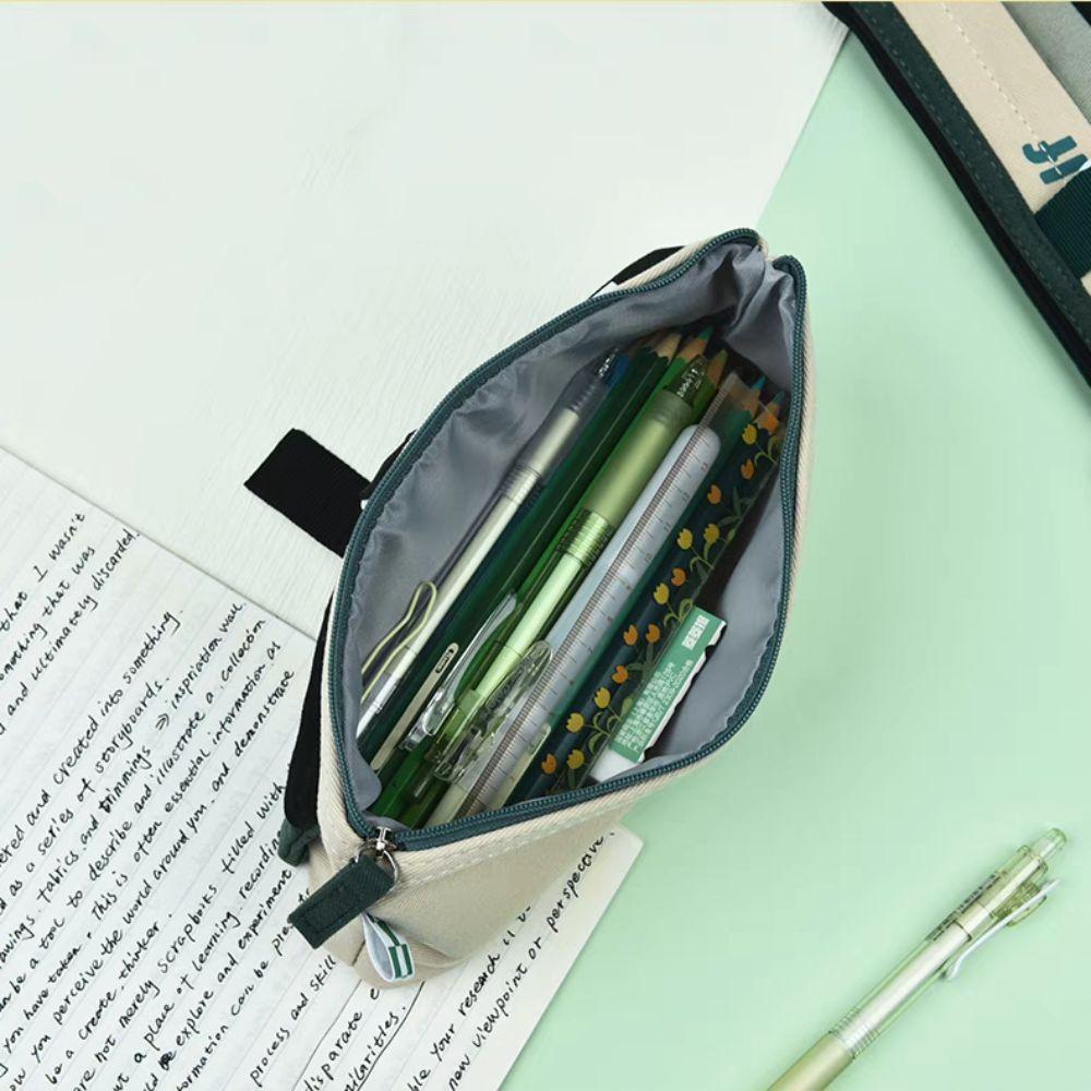 Canvas Double-Layer Pencil Case Splicing Cartoon Pencil Cases Storage Pencil Bag Boy Girl Kid