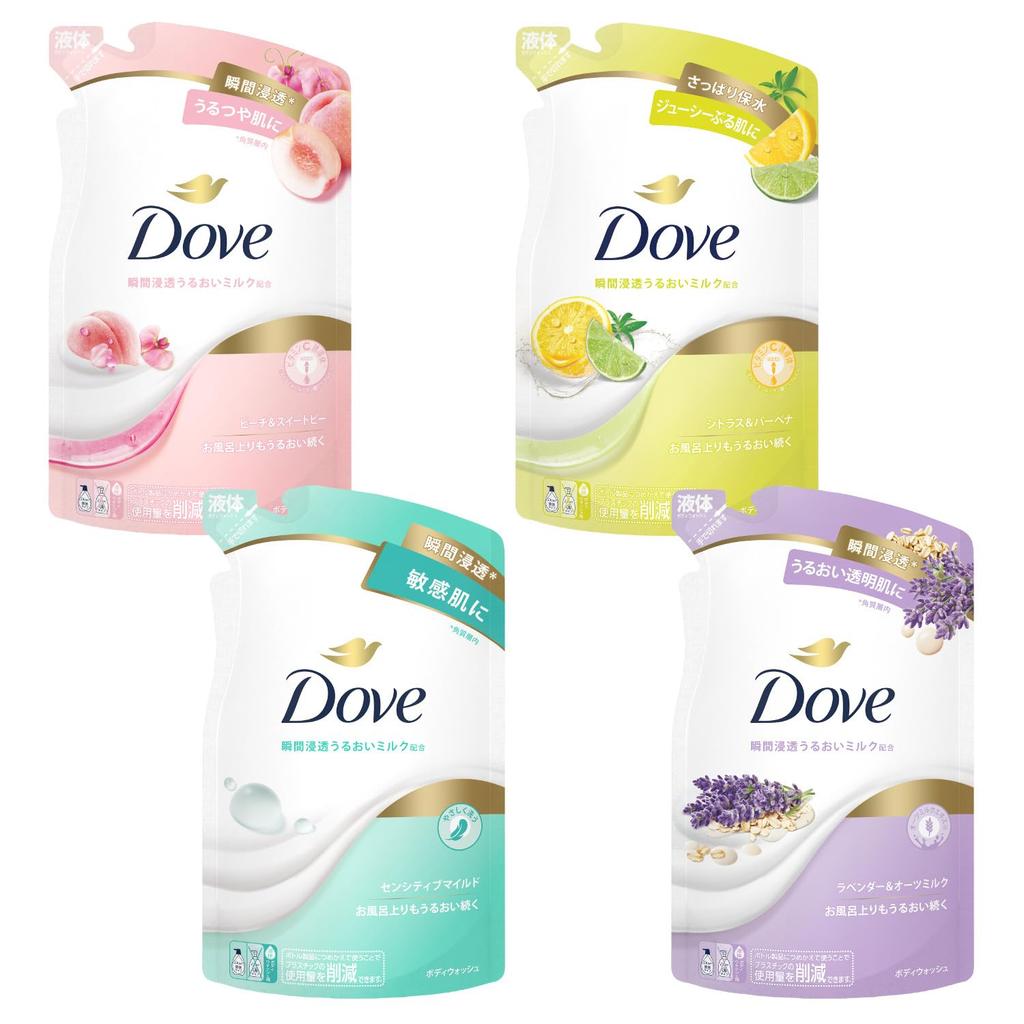 Dove Body Soap Refill Assortment 330g x Lavender (Body Wash) Set, Refreshing, 4, Peach, Citrus, Sensitive,