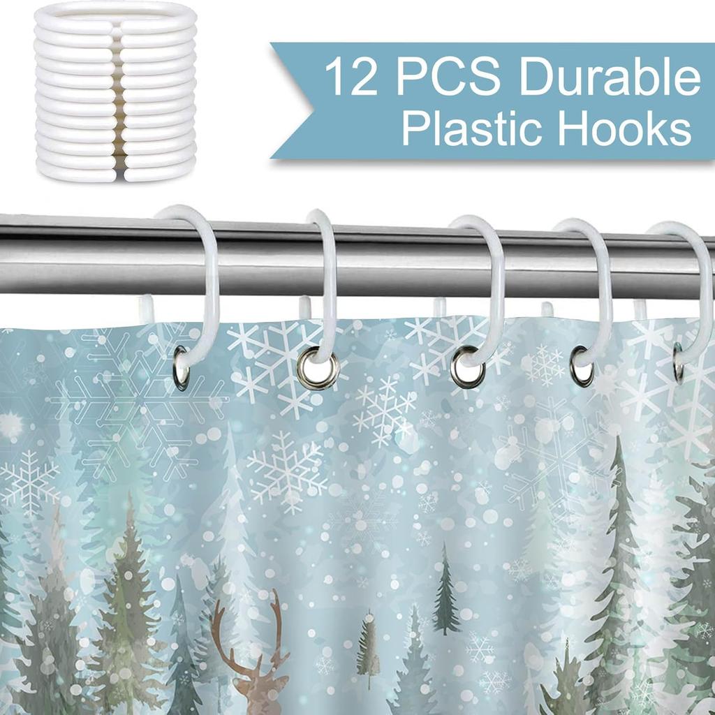 Winter Deer Shower Curtain Deer And Forest Snow Forest Tree Scene Snowflake Christmas Shower Curtain Bathroom Bathtub Curtain