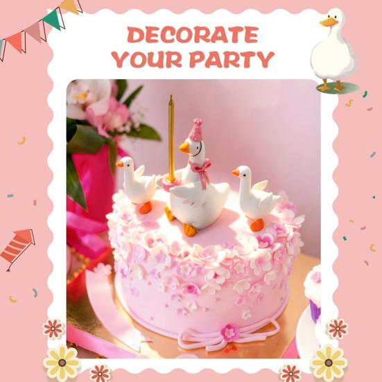 Portacandele Anatra Topper per Torta, Carina Statuetta Anatra in Resina con Fiocco e Cappello da Festa, Foro Metallo per Candela, Piccola Statua Anatra per Torta di Compleanno Tavolo