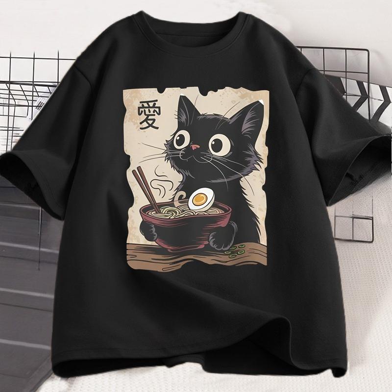 Funny Cat RaUnisex Tshirt Graphic Tee Japanese Kawaii Anime Cat Graphic T Shirts Unisex Women Casual Short Sleeve Cotton Tee Shirt