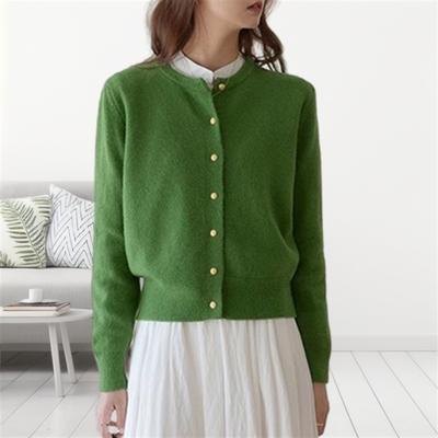 Gentle Retro Small Gold Buckle Crew Neck Knitted Cardigan Women's Autumn Loose Casual Basic Sweater Jacket