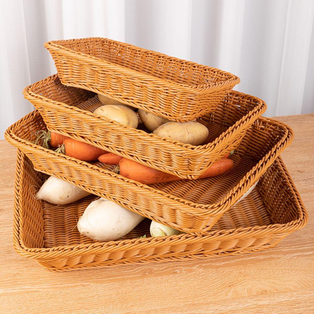 Woven Pattern Kitchen Storage Basket Multicolor Bread Fruit Tray Organization Box Home Shop Hotel
