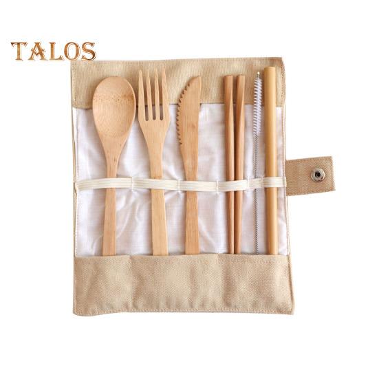 Talos 7 ks příbory příbory Ekologické bambusové nože vidlička lžíce hůlky sada slámy