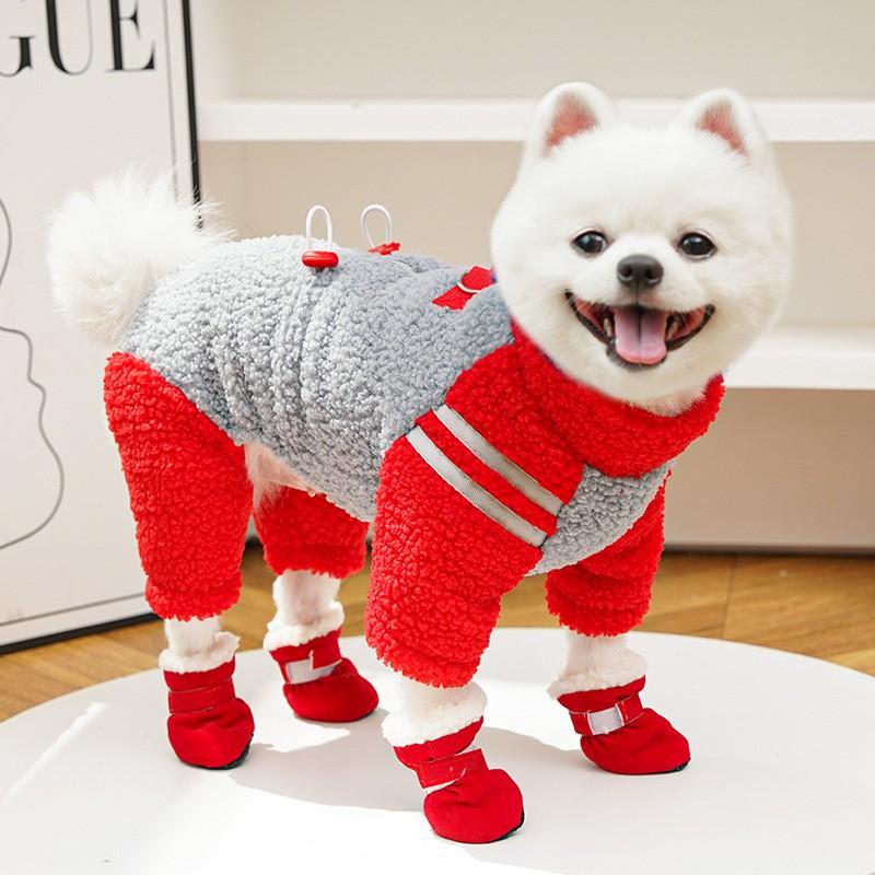 Thick Fleece Dog Cat Four-Legged Hoodie With Zipper Warm Winter Pet Outfit Small Medium Large Breeds