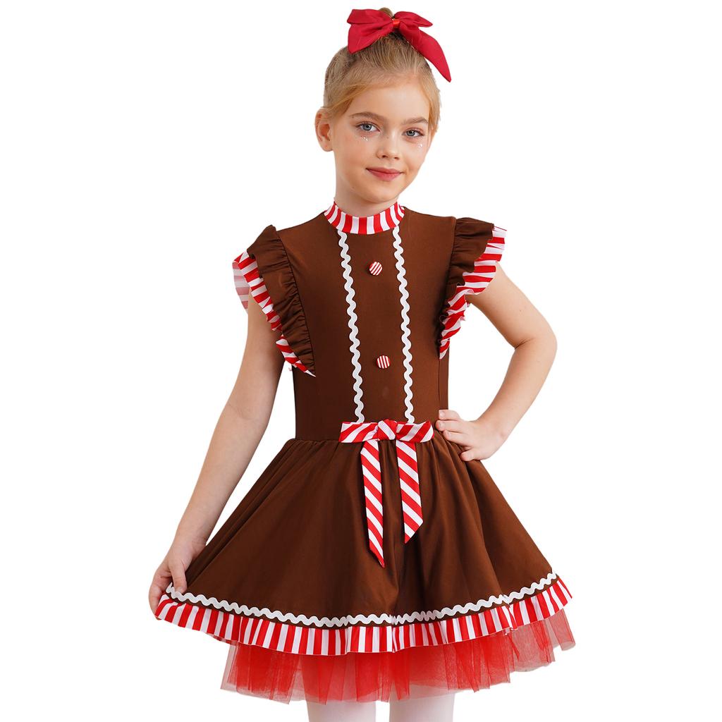 Jenters pepperkakedrakt juletema flygeermer stripedesign tutukjole dansefest utkledning