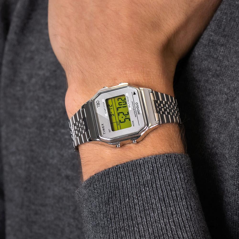 [Timex] T80 Stainless Steel Unisex Digital Electronic Watch Silver