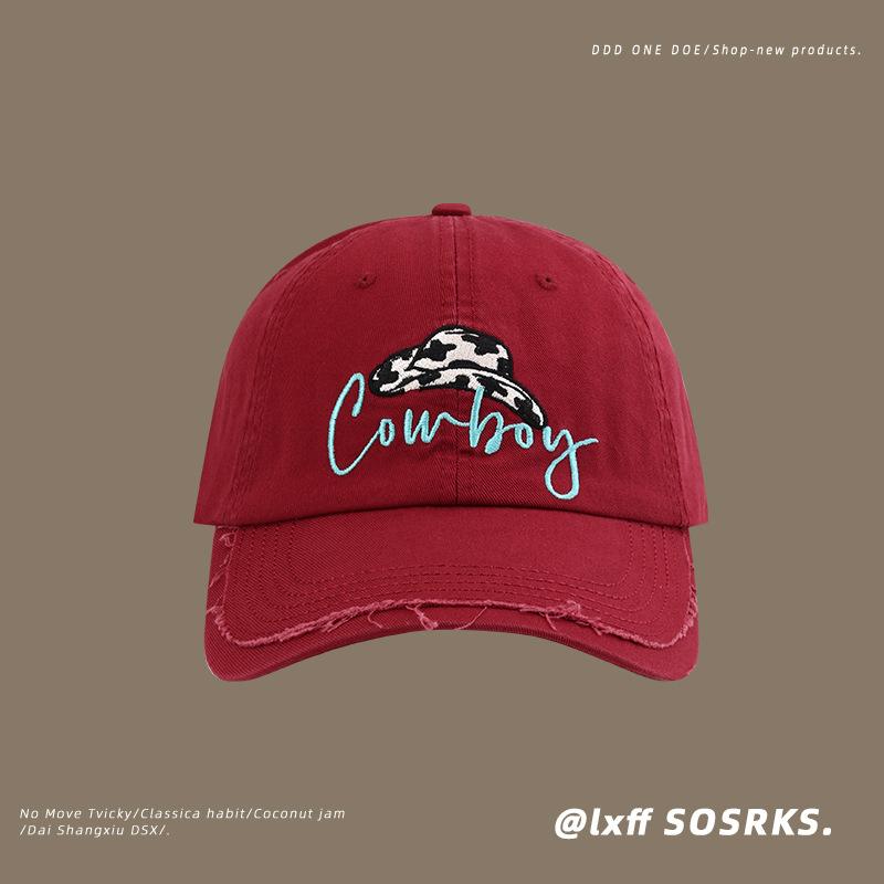 

American Casual Hat Female Alphabet Embroidery Face Small Baseball Cap Student Couple Versatile Sunshade Sunscreen Cap Adjustable бордовий