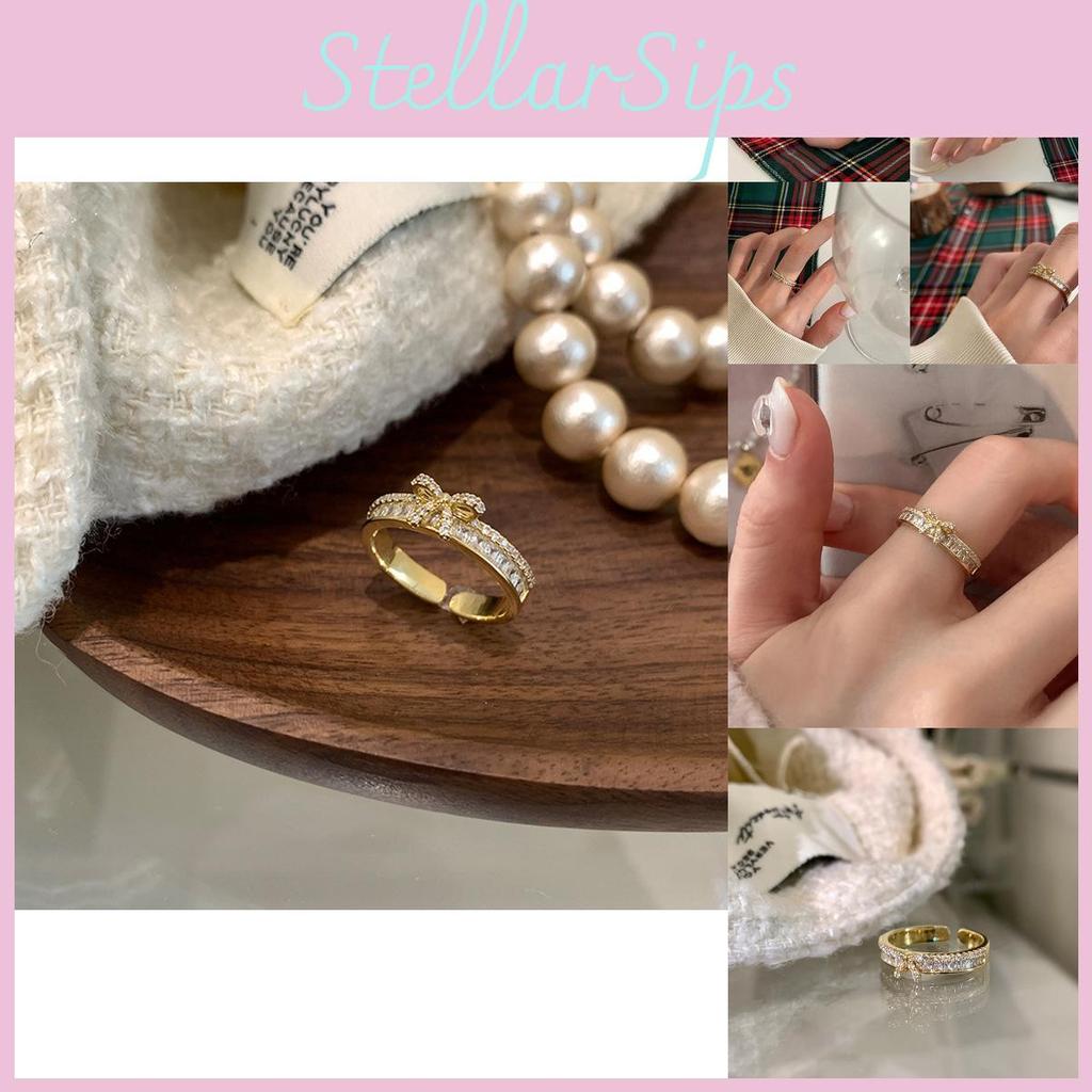 Elegant Korean Style Bowknot Zirconia Ring For Women Adjustable Fashion Accessory