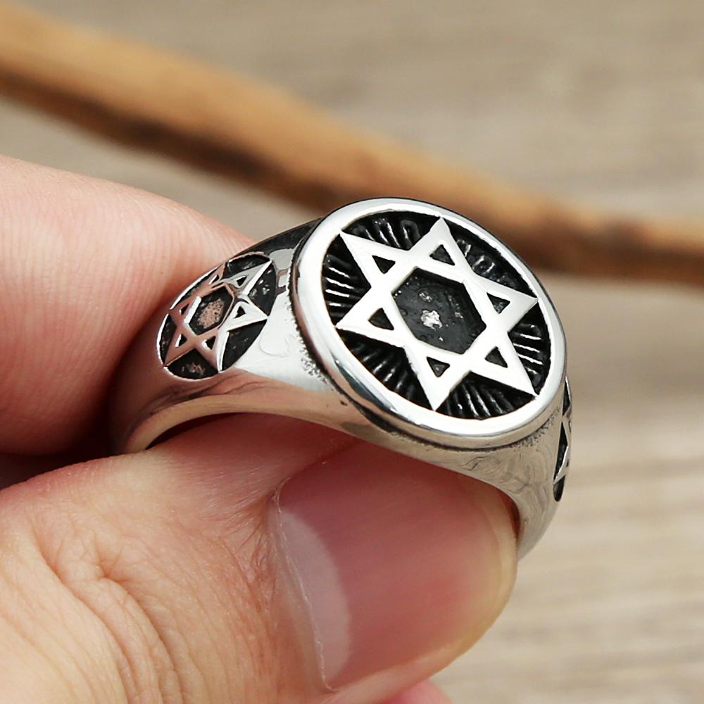 Vintage Punk Star Of David Ring Stainless Steel Hexagram Biker Jewelry Gift For Men Women Fashion Amulet