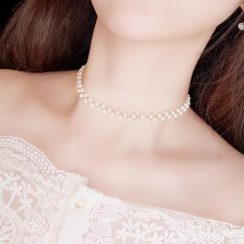 

Korean Temperament Neck Jewelry Collar Short Black Crystal Pearl Collarbone Chain Necklace Women S Neckband Collar K9
