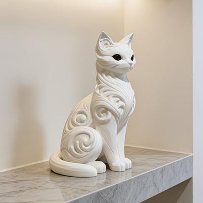 3D-gedruckte sitzende Katze Figur Ornament Barocke Schnitzerei Kätzchen Statue Skulptur Heim- und Bürodekoration Ornament Geschenk für Katzenliebhaber