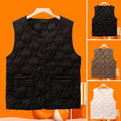 Damen Thermoweste Ärmellose Einreihige Verschlussjacke Einfarbig Rundhals Kunstseide Baumwolle Gepolsterte Weste für Herbst Winter Täglich