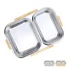 Stainless Steel Lunch Box Container Sealed Odorproof 2 Compartment Portable Square 1.2L