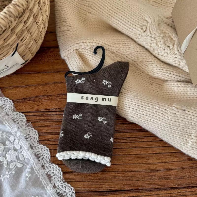 Female Autumn Fashion New Style Bow In The Tube Pile Pile Cotton Socks