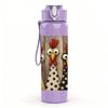 1PC Two Rooster Head Cartoon Print 750ml Color Plastic Sports Water Bottle Leakproof Flip Straw Lid For Sports Office Home Use