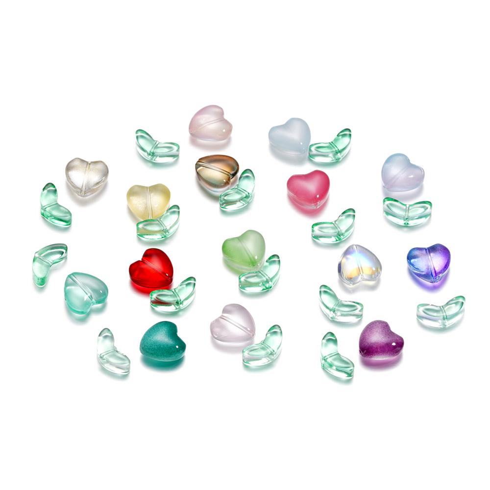 20Pcs/Lot 12*12.3mm Small Flowers Heart Leaves Glass Loose Beads for Jewelry Making Handmade DIY Bracelet Necklace Accessories