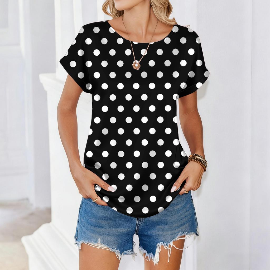 Top casual alla moda da donna con stampa vintage Blusa casual alla moda da donna con stampa a pois