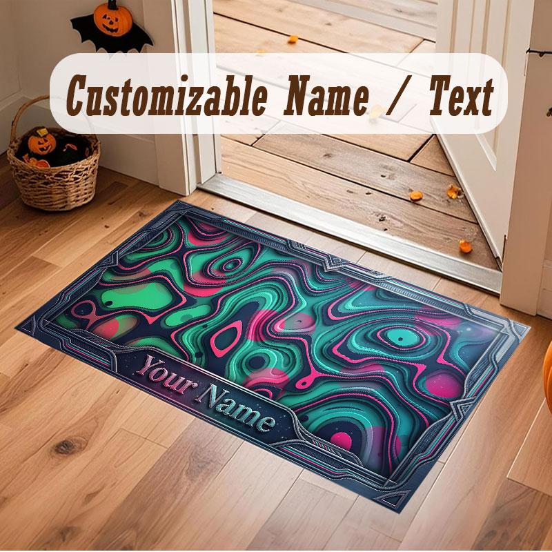 Abstract Geometric Theme Crystal Velvet Floor Rug Personalized Custom Name Text Warm Carpet Home Decoration