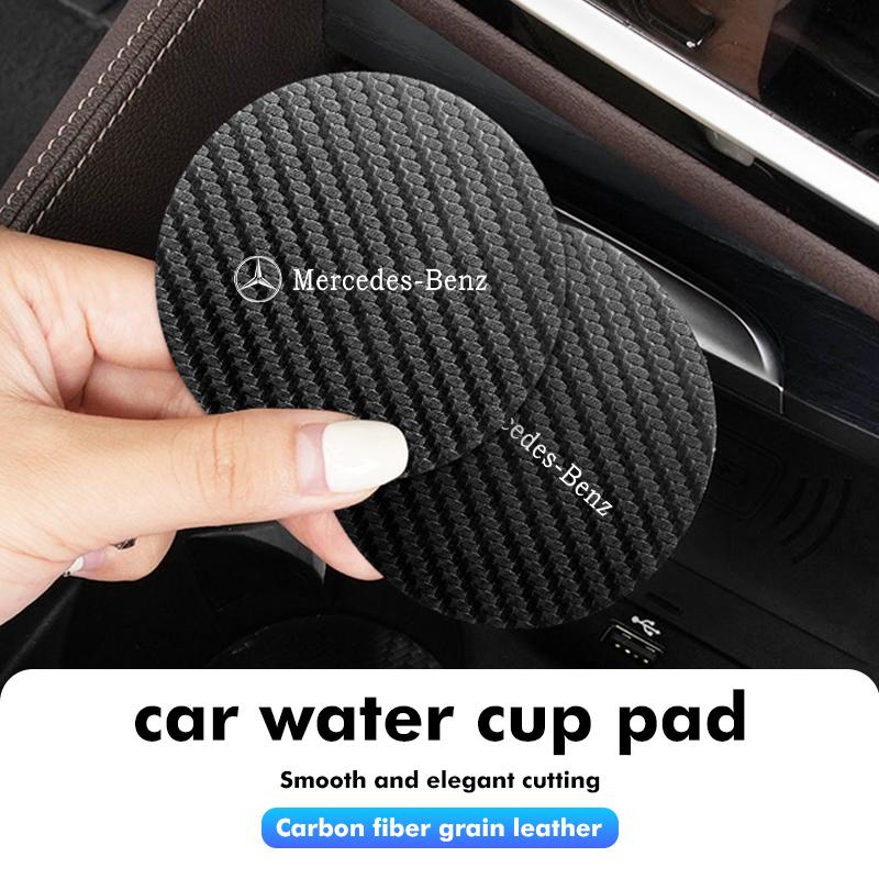 For Benz 2pcs Car Style Coaster Mat Carbon Fiber Cup Holder Mat Non-slip Accessories CLS SLK Sport ML C200 C260 C300 W205 CITAN