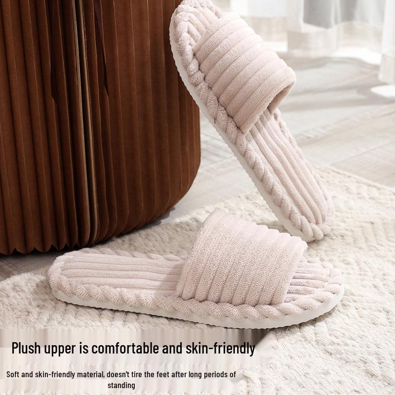 Fashionable Cross-Border Open-Toe Non-Slip Slippers – Spring/Autumn Style with Flat Heels, Furry Design, and Thickened Sole for Couples