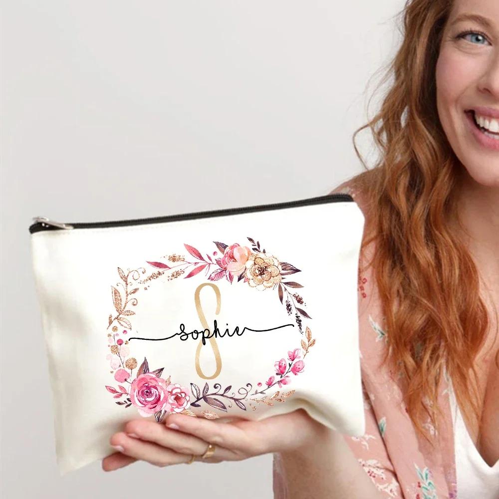 Initial Makeup Bag Personalized Bride Makeup Box Decorative Gift Female Organizer Travel Toilet Wash Wallet