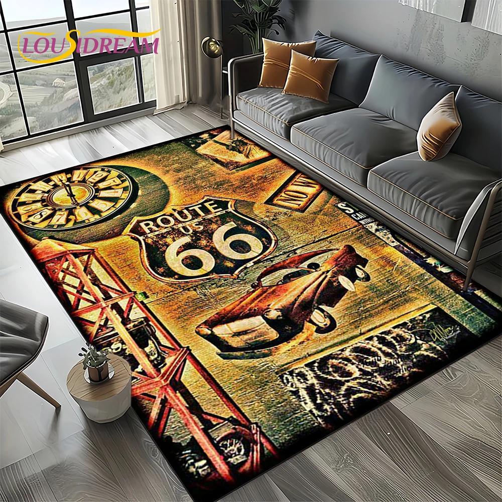 Route 66 Retro America Historic Mother Road,mãe EstradaCarpet Rug for Living Room Bedroom Home Sofa,Area Rug Non-slip Floor Mat