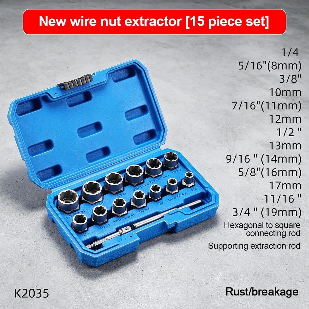 

Rust Proof Nut Extractor High Torque Screw Remover Fastener Extractor Broken Thread Taking 15PCS