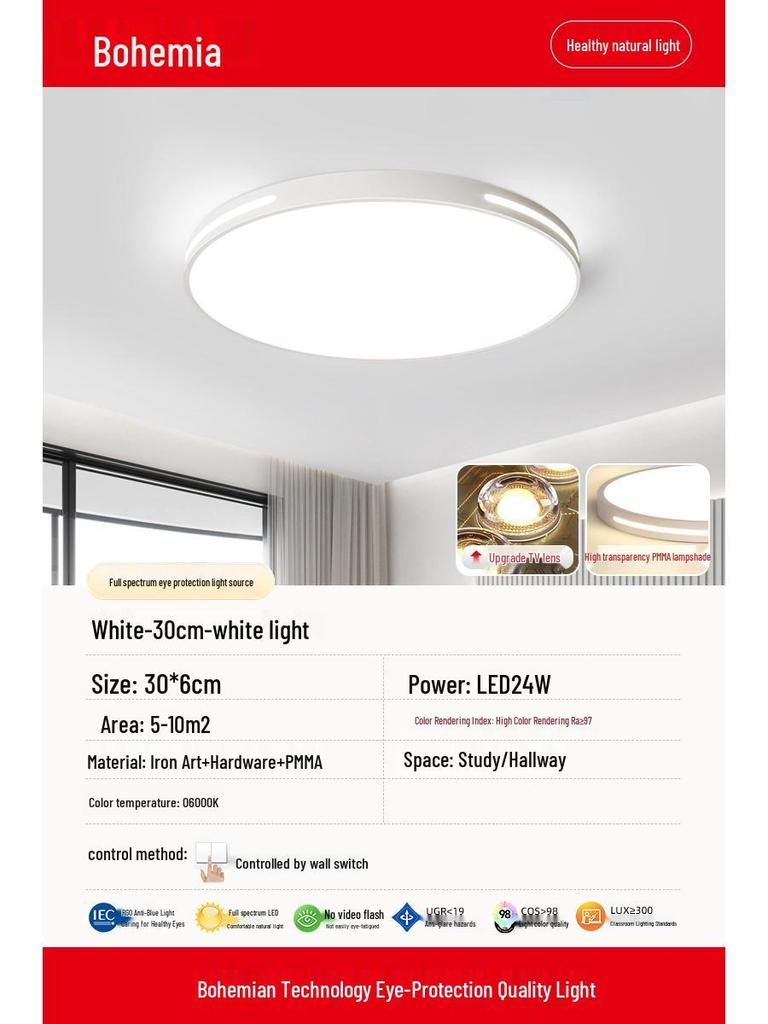 Ultra-Thin Waterproof Bohemian Ceiling Light - High Brightness & Eye Protection for Bathroom, Balcony, Bedroom, Corridor.