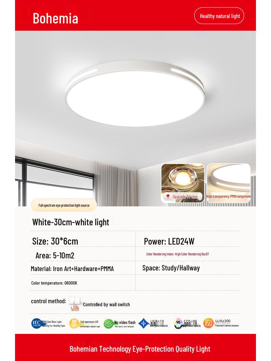 

Ultra-Thin Waterproof Bohemian Ceiling Light - High Brightness & Eye Protection for Bathroom, Balcony, Bedroom, Corridor.