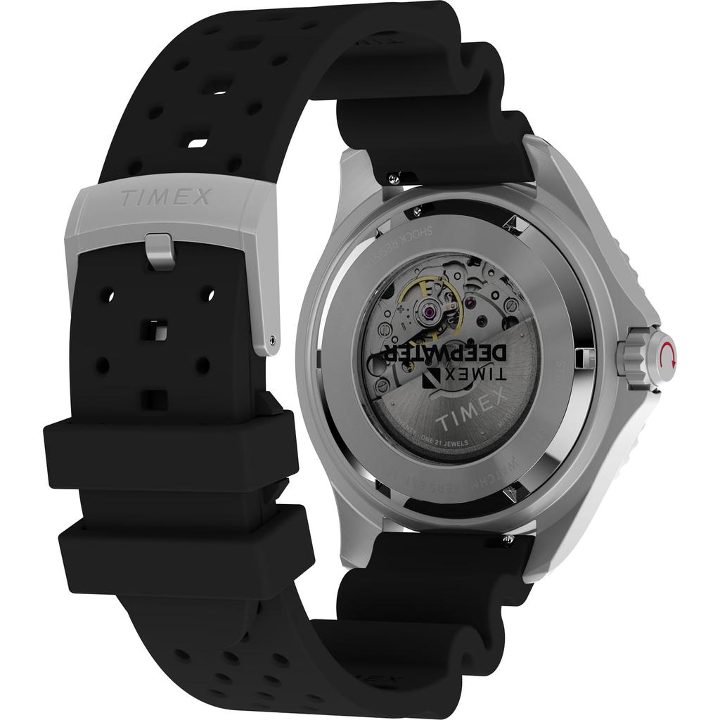TIMEX Orologio Uomo Deepwater Meredian 200 Automatico 20 ATM Resistente all'Acqua Cristallo Zaffiro Quadrante Nero TW2Y40000 [Autentico]