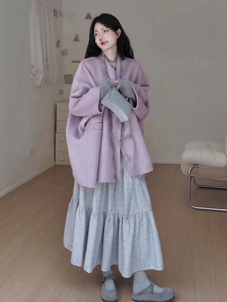 Autumn & Winter Wool Half-Body Skirt & Cardigan Set - Gentle Style for Women
