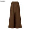 ZANZEA Damskie casualowe elastyczne spodnie z wysokim stanem, luźne, szerokie nogawki