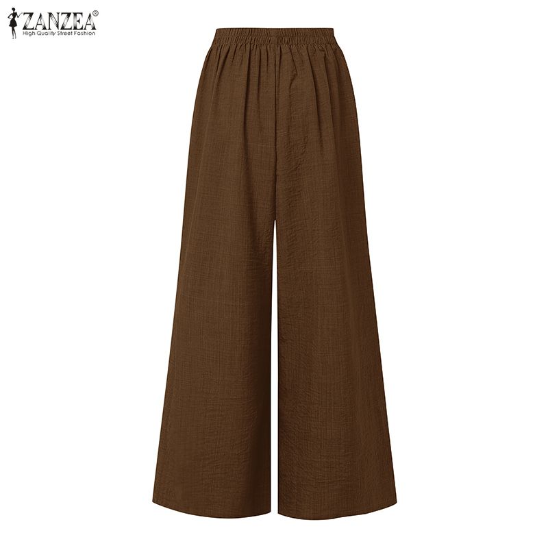 ZANZEA Damskie casualowe elastyczne spodnie z wysokim stanem, luźne, szerokie nogawki