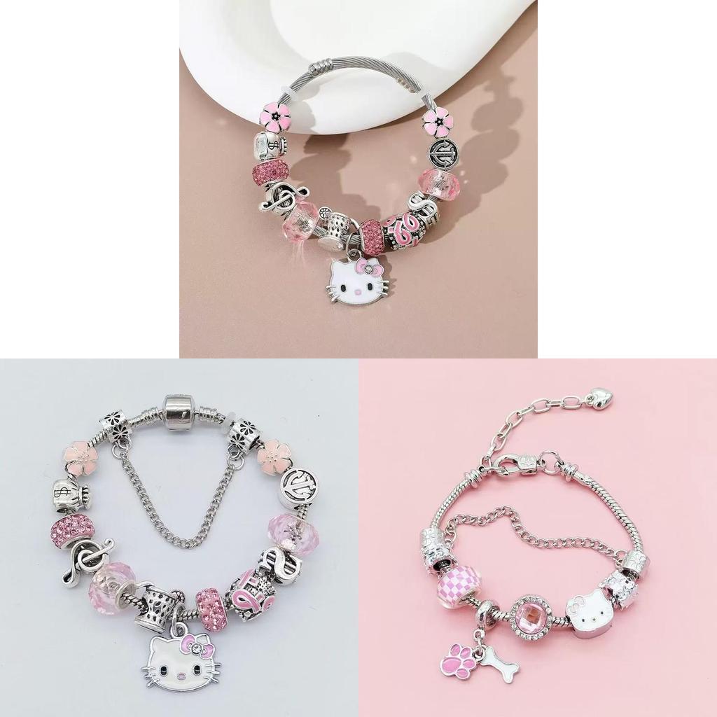 Braccialetto con Perline a Forma di Cuore Hello Kitty con Cristalli Scintillanti per Donne e Ragazze