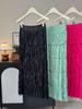 2026 Spring/Summer Women's Versatile Tassel Patchwork Midi Skirt