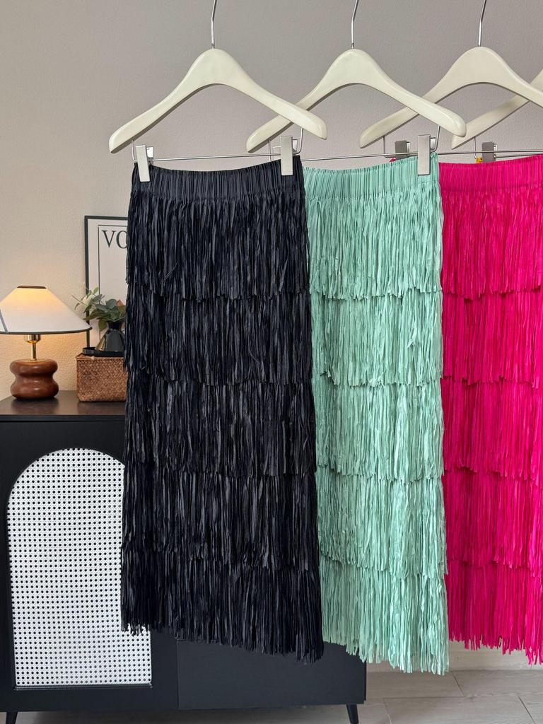 2026 Spring/Summer Women's Versatile Tassel Patchwork Midi Skirt