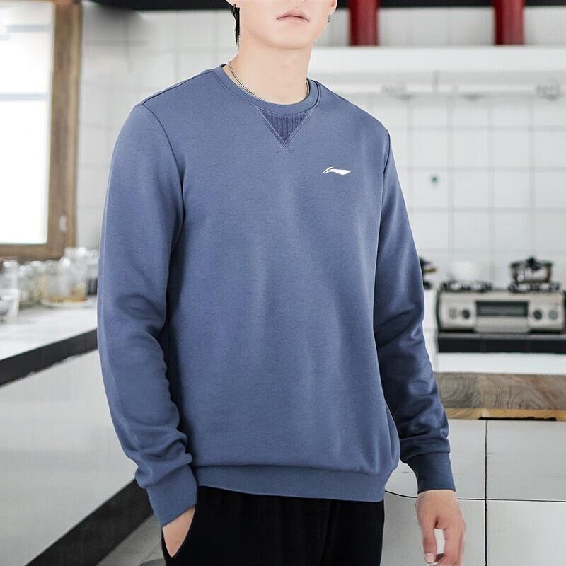 Li Ning Plain Logo Fleece Thick Long Sleeve Sweatshirt Unisex Sweatshirt Firestone-Blue AWDTC25-1