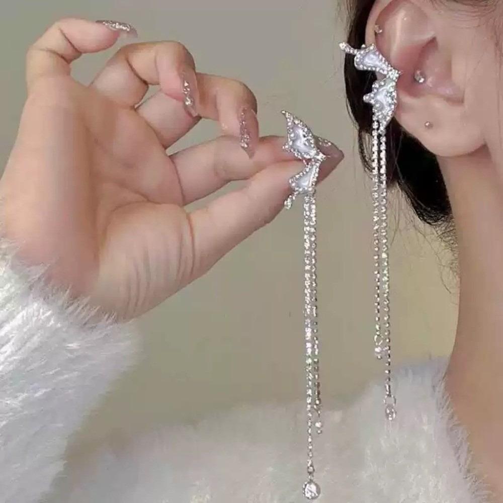 1 Pair Shiny Zircon No Piercing Earring Luxury Design Tassel Earring Ear Cuff  Female Accessories